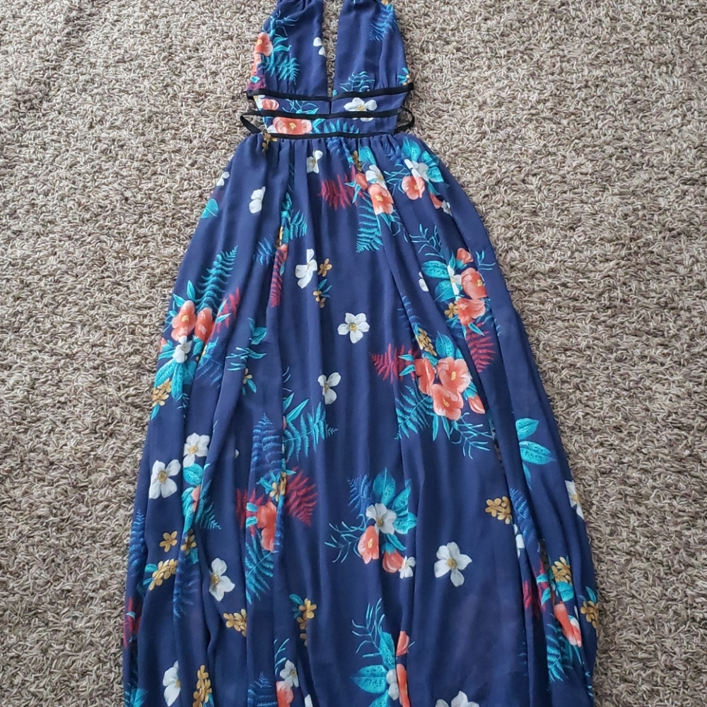 Express XS blue floral maxi dress tropical lk new